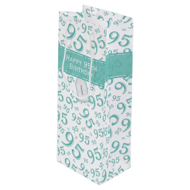 Sac Cadeau Pour Bouteille 95e Joyeux anniversaire Turquoise numéro aléatoire (Devant Angle)