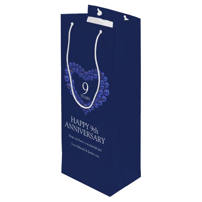 Sac Cadeau Pour Bouteille 9e anniversaire mariage Lapis Lazuli coeur bleu (Dos Angle)