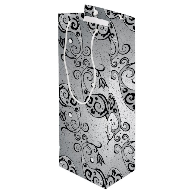 Sac Cadeau Pour Bouteille Abstrait Argent et noir Tulip Motif à la fois (Dos Angle)