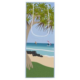 Sac Cadeau Pour Bouteille Aile surfeurs à huile Pandanus Tree à la plage