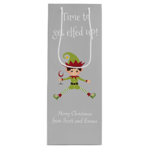Sac Cadeau Pour Bouteille Amusant Elf Christmas Elfed Up Vin