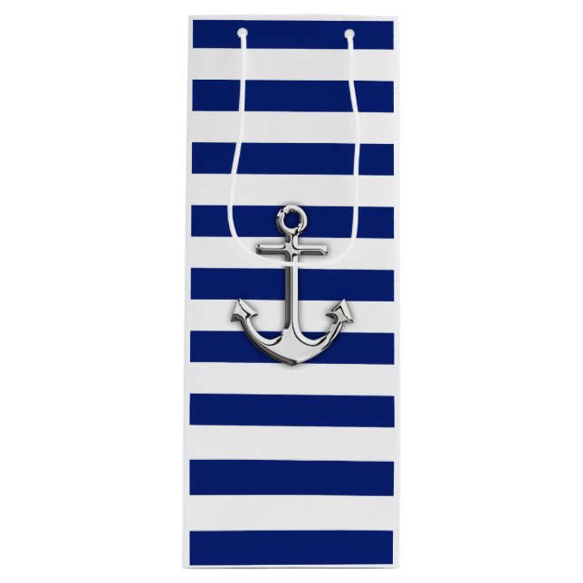 Sac Cadeau Pour Bouteille Ancre argentée classique (Devant)