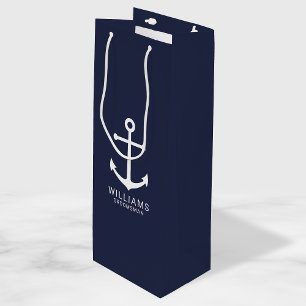 Sac Cadeau Pour Bouteille Ancre Bleue marine Nautique Groomsmen personnalisé