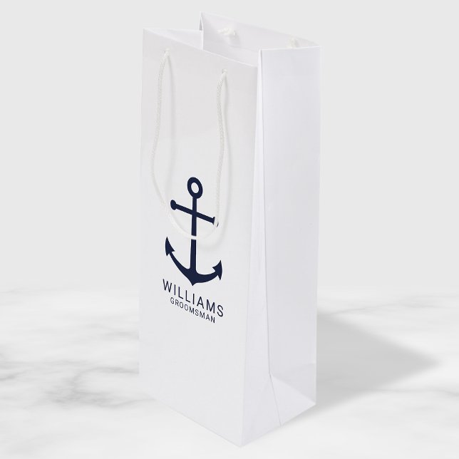 Sac Cadeau Pour Bouteille Ancre Bleue marine Nautique Groomsmen personnalisé (Créateur téléchargé)