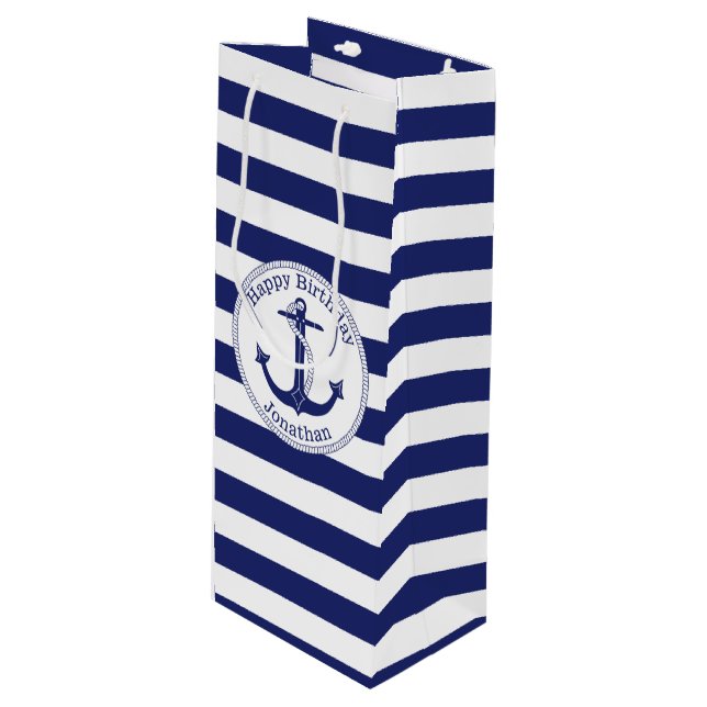 Sac Cadeau Pour Bouteille Anniversaire personnalisé par Ancre nautique (Devant Angle)