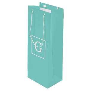 Sac Cadeau Pour Bouteille Aqua Turquoise White Framed Initial Monogram