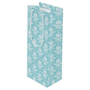 Sac Cadeau Pour Bouteille Aqua & White Damask Imprimer Vin Cadeau