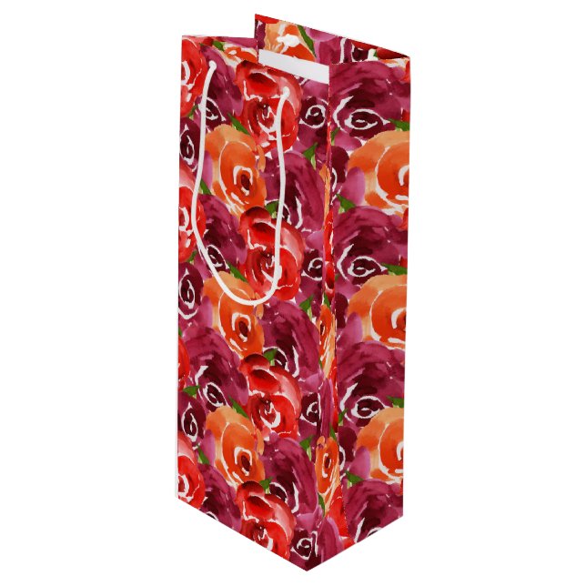 Sac Cadeau Pour Bouteille Aquarelle Floral Collage (Devant Angle)