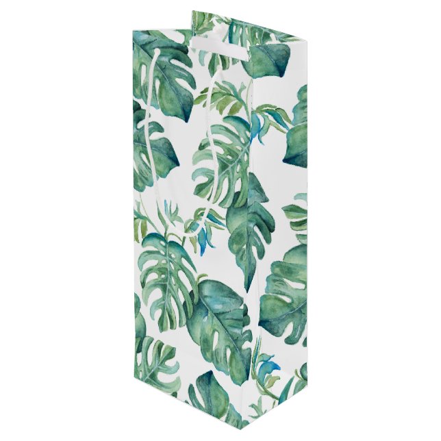 Sac Cadeau Pour Bouteille Aquarelle Tropical Green Monstera Palm Feuille (Dos Angle)