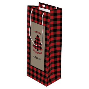 Sac Cadeau Pour Bouteille Arbre de Noël Plaid Buffalo Rouge