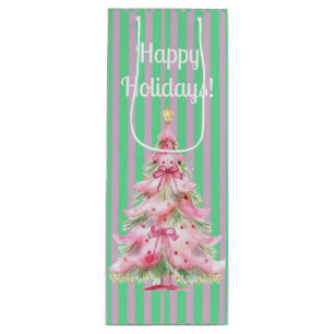 Sac Cadeau Pour Bouteille Arbre de Noël vintage Mint vert rose