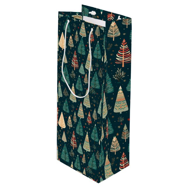 Sac Cadeau Pour Bouteille Arbres de Noël en vert (Devant Angle)