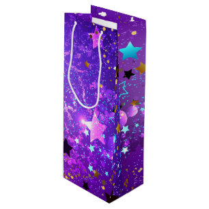 Sac Cadeau Pour Bouteille Arrière - plan de feuille violet avec étoiles