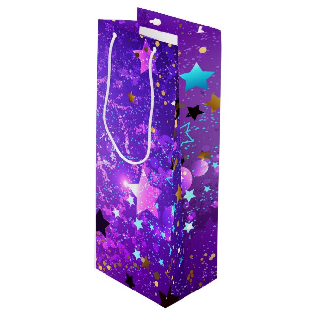 Sac Cadeau Pour Bouteille Arrière - plan de feuille violet avec étoiles (Devant Angle)
