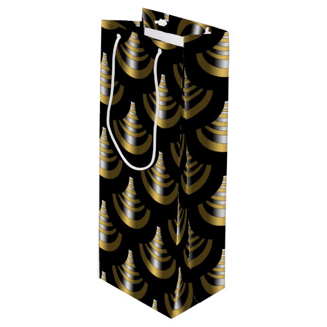 Sac Cadeau Pour Bouteille Art déco classique | Noir et or (Devant Angle)