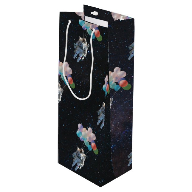 Sac Cadeau Pour Bouteille Astronaute Stars & Space Colorful Balloons (Devant Angle)