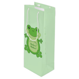 Sac Cadeau Pour Bouteille Baby shower de grenouille vert