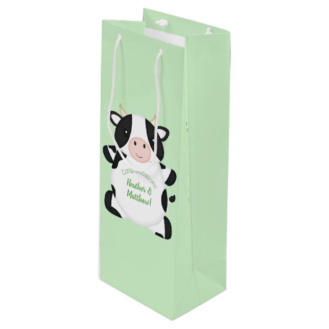 Sac Cadeau Pour Bouteille Baby shower de vache vert (Devant Angle)