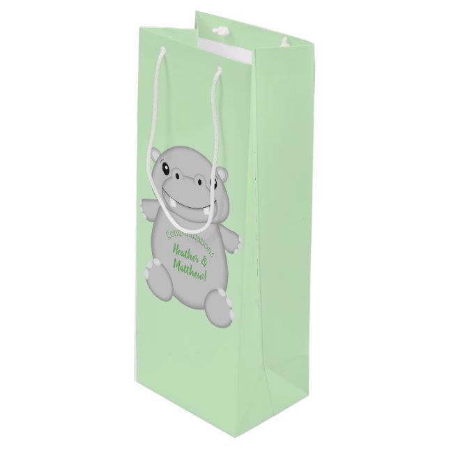 Sac Cadeau Pour Bouteille Baby shower Hippo (Devant Angle)