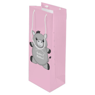 Sac Cadeau Pour Bouteille Baby shower rose âne