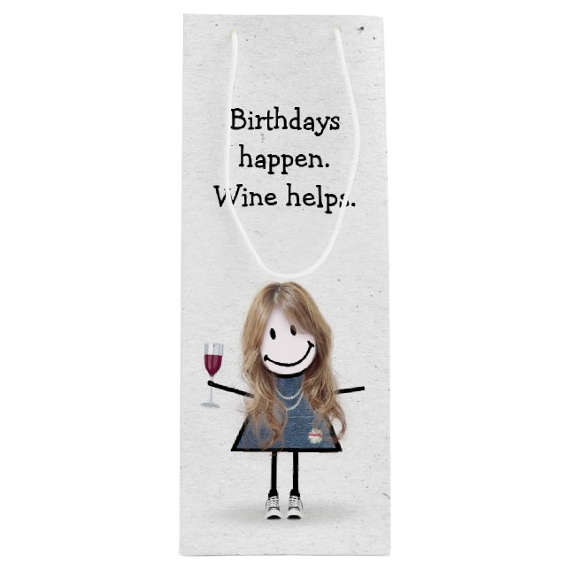 Sac Cadeau Pour Bouteille Baguette d'anniversaire Figure Girl avec verre de  (Devant)