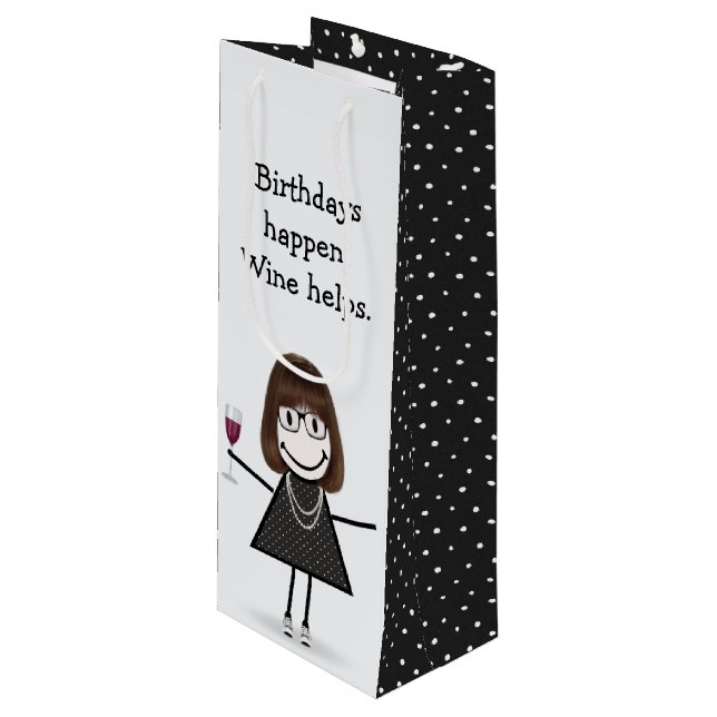 Sac Cadeau Pour Bouteille Baguette d'anniversaire Figure Girl avec verre de  (Devant Angle)