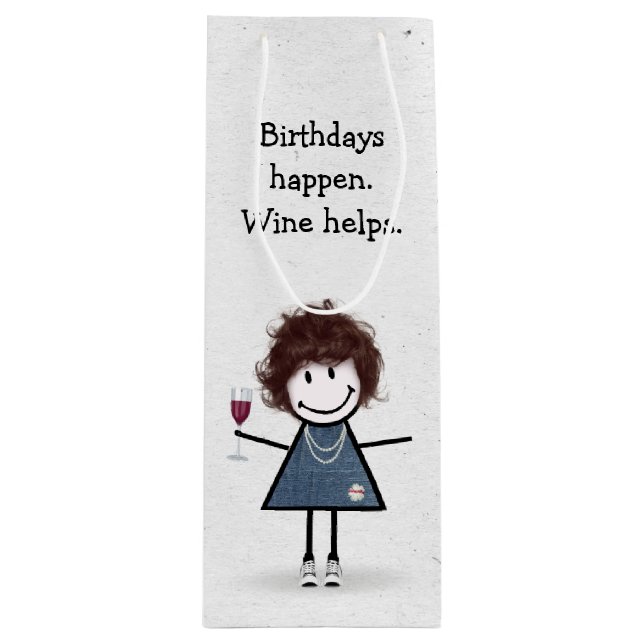 Sac Cadeau Pour Bouteille Baguette d'anniversaire Figure Girl avec verre de  (Devant)