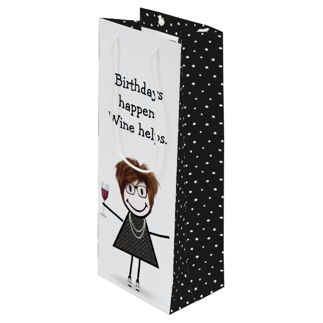 Sac Cadeau Pour Bouteille Baguette d'anniversaire Figure Girl avec verre de  (Devant Angle)