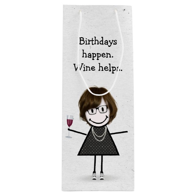 Sac Cadeau Pour Bouteille Baguette d'anniversaire Figure Girl avec verre de  (Devant)