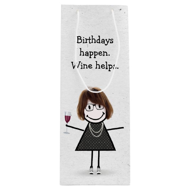 Sac Cadeau Pour Bouteille Baguette d'anniversaire Figure Girl avec verre de  (Devant)
