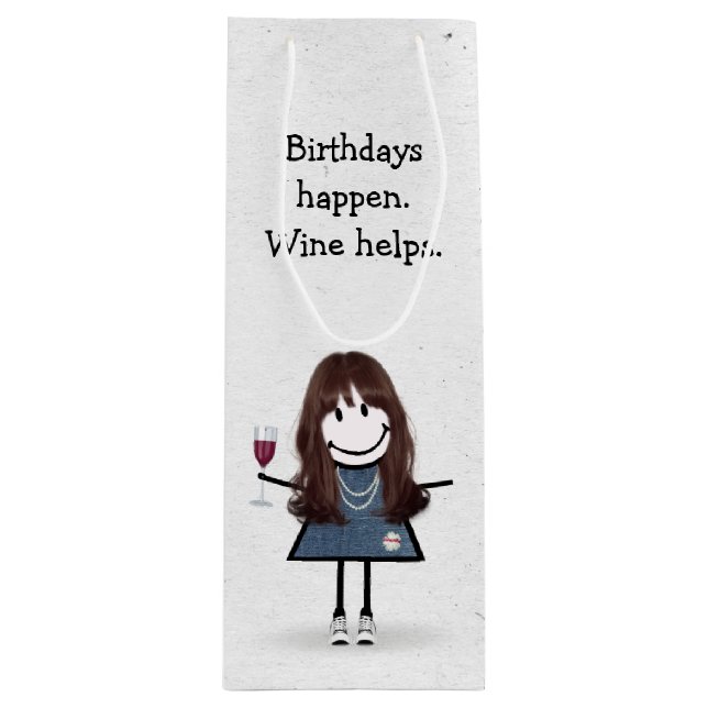 Sac Cadeau Pour Bouteille Baguette d'anniversaire Figure Girl avec verre de  (Devant)