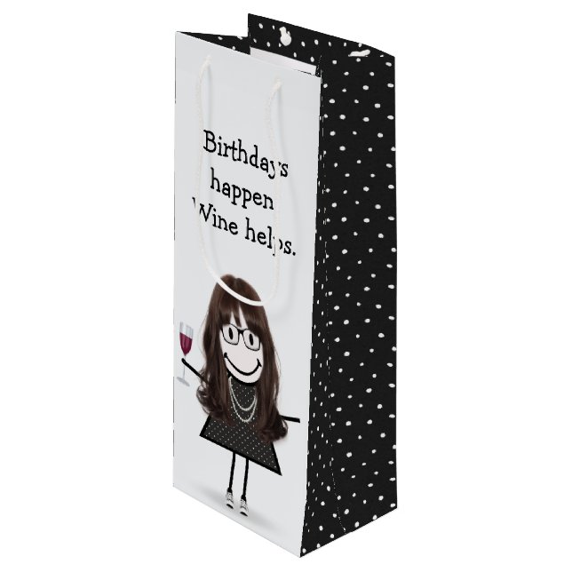 Sac Cadeau Pour Bouteille Baguette d'anniversaire Figure Girl avec verre de  (Devant Angle)