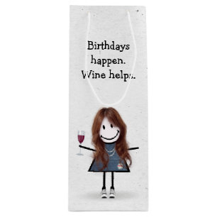 Sac Cadeau Pour Bouteille Baguette d'anniversaire Figure Girl avec verre de 