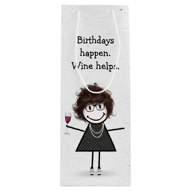 Sac Cadeau Pour Bouteille Baguette d'anniversaire Figure Girl avec verre de  (Devant)
