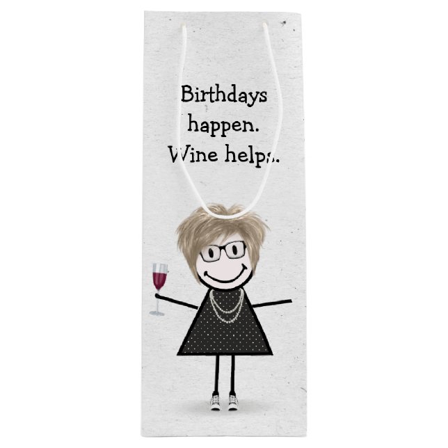Sac Cadeau Pour Bouteille Baguette d'anniversaire Figure Girl avec verre de  (Devant)