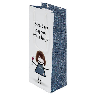 Sac Cadeau Pour Bouteille Baguette d'anniversaire Figure Girl avec Vin Verre