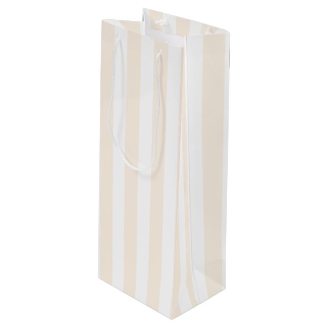 Sac Cadeau Pour Bouteille Bande de bonbons beige et blanche (Devant Angle)