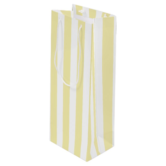 Sac Cadeau Pour Bouteille Bandes de bonbons jaunes et blancs (Devant Angle)
