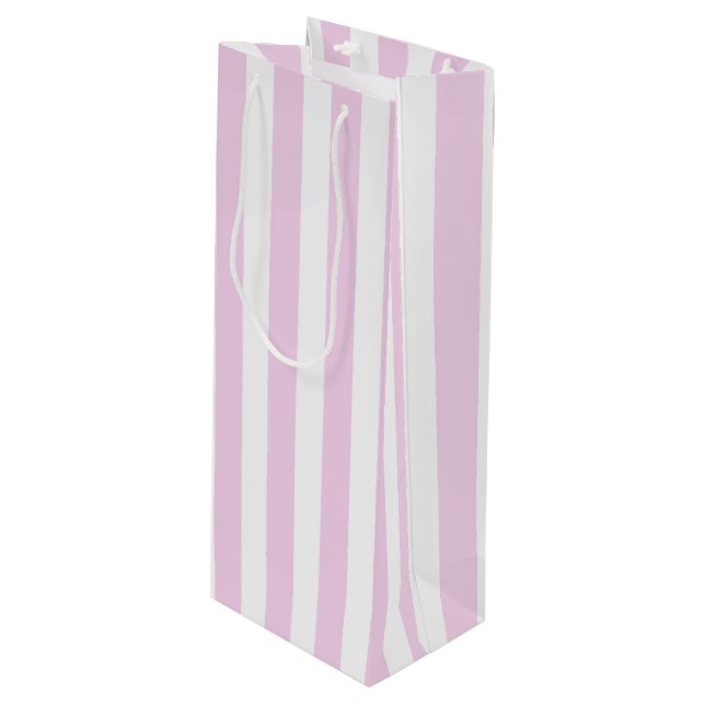 Sac Cadeau Pour Bouteille Bandes de bonbons rose pâle et blanc (Devant Angle)