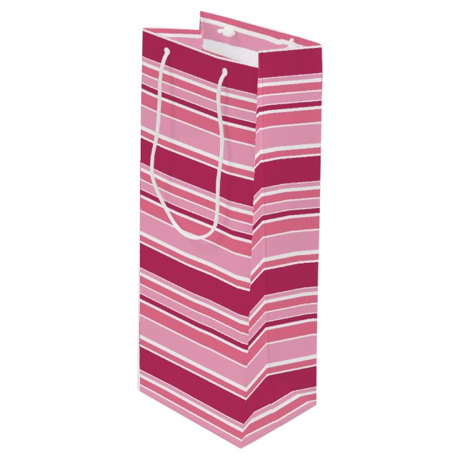 Sac Cadeau Pour Bouteille Bandes roses (Devant Angle)