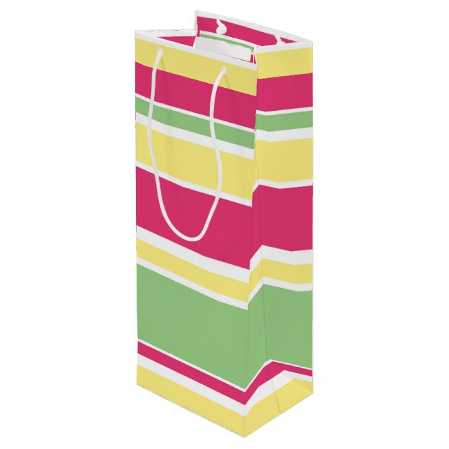 Sac Cadeau Pour Bouteille Bandes roses, vertes et jaunes (Dos Angle)