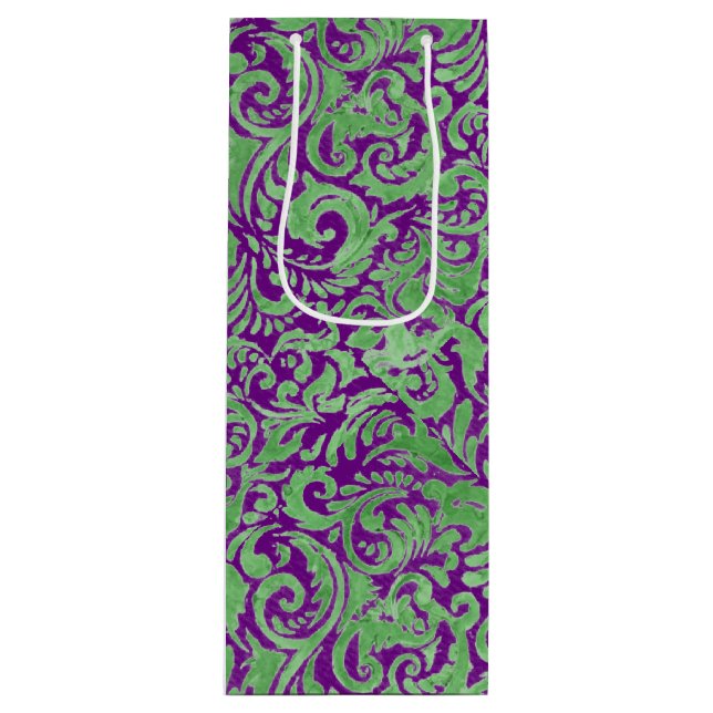 Sac Cadeau Pour Bouteille Batik floral vert pourpre (Devant)