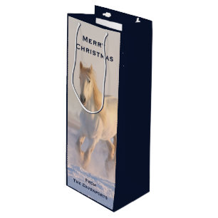 Sac Cadeau Pour Bouteille Beau Cheval Blanc Galloping dans Noël de neige