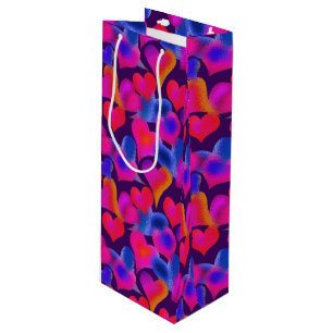 Sac Cadeau Pour Bouteille Beaux Coeurs Peints Saint Valentin