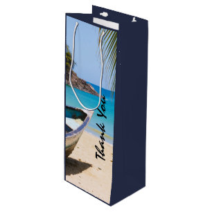 Sac Cadeau Pour Bouteille Belle plage tropicale avec un Merci en bateau à mo