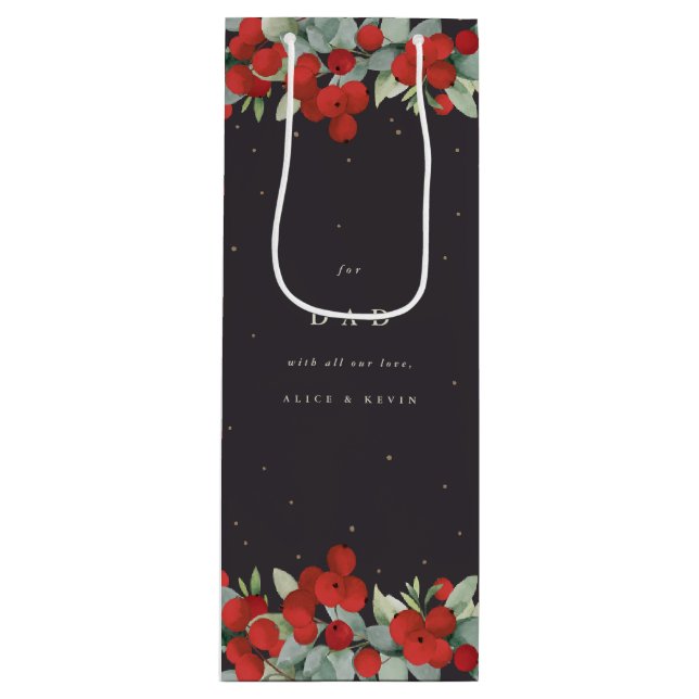 Sac Cadeau Pour Bouteille Berry rouge personnalisé + Eucalyptus Noël (Devant)