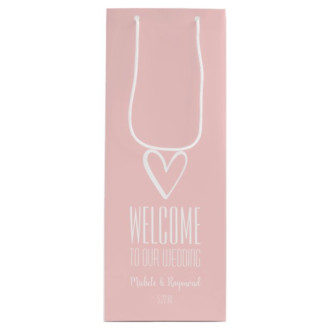 Sac Cadeau Pour Bouteille Bienvenue à notre Mariage rose pâle (Devant)