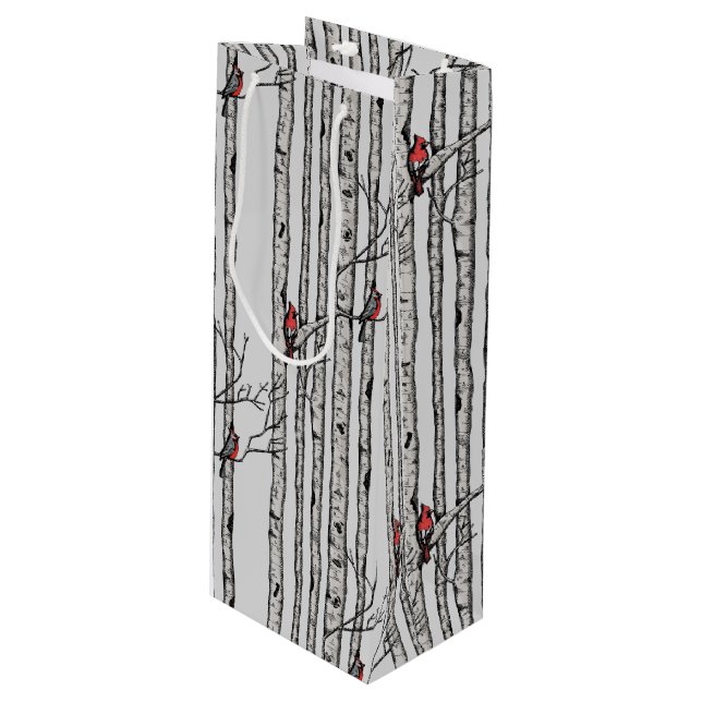 Sac Cadeau Pour Bouteille Birch Trees modernes et Red Cardinal Birds (Devant Angle)