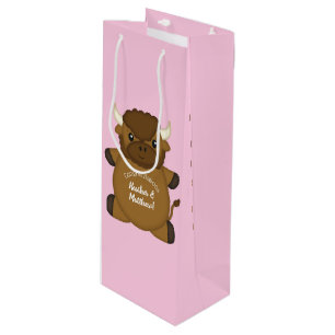 Sac Cadeau Pour Bouteille Bison Baby shower Buffalo rose
