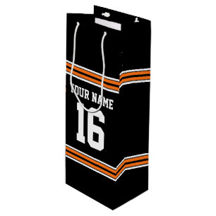 Sac Cadeau Pour Bouteille Black avec Orange White Strips Team Jersey